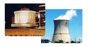 Image of Ohio Statehouse and Power Plant Cooling Tower